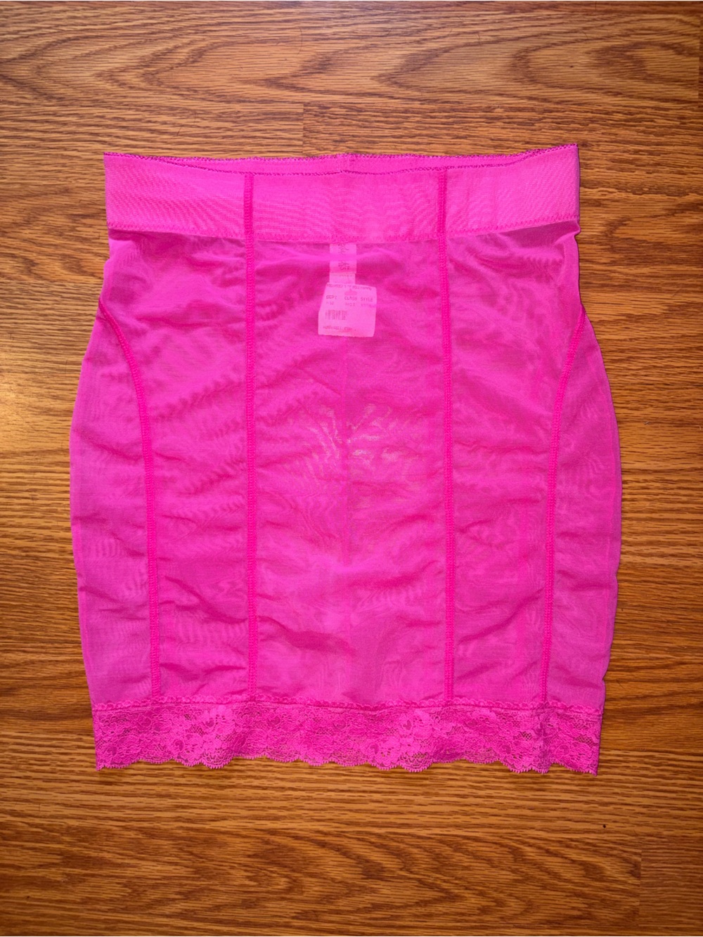 NWT Fredrick’s of Hollywood Pink shapewear lingerie mesh skirt with lace trim
